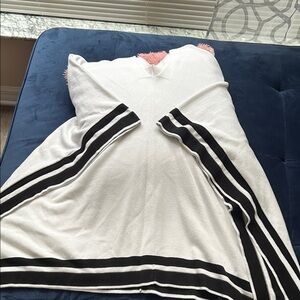 Vince Camuto White and Black Striped Poncho